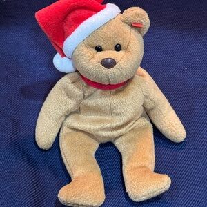 Ty Tan Teddy Bear with Red Santa Hat